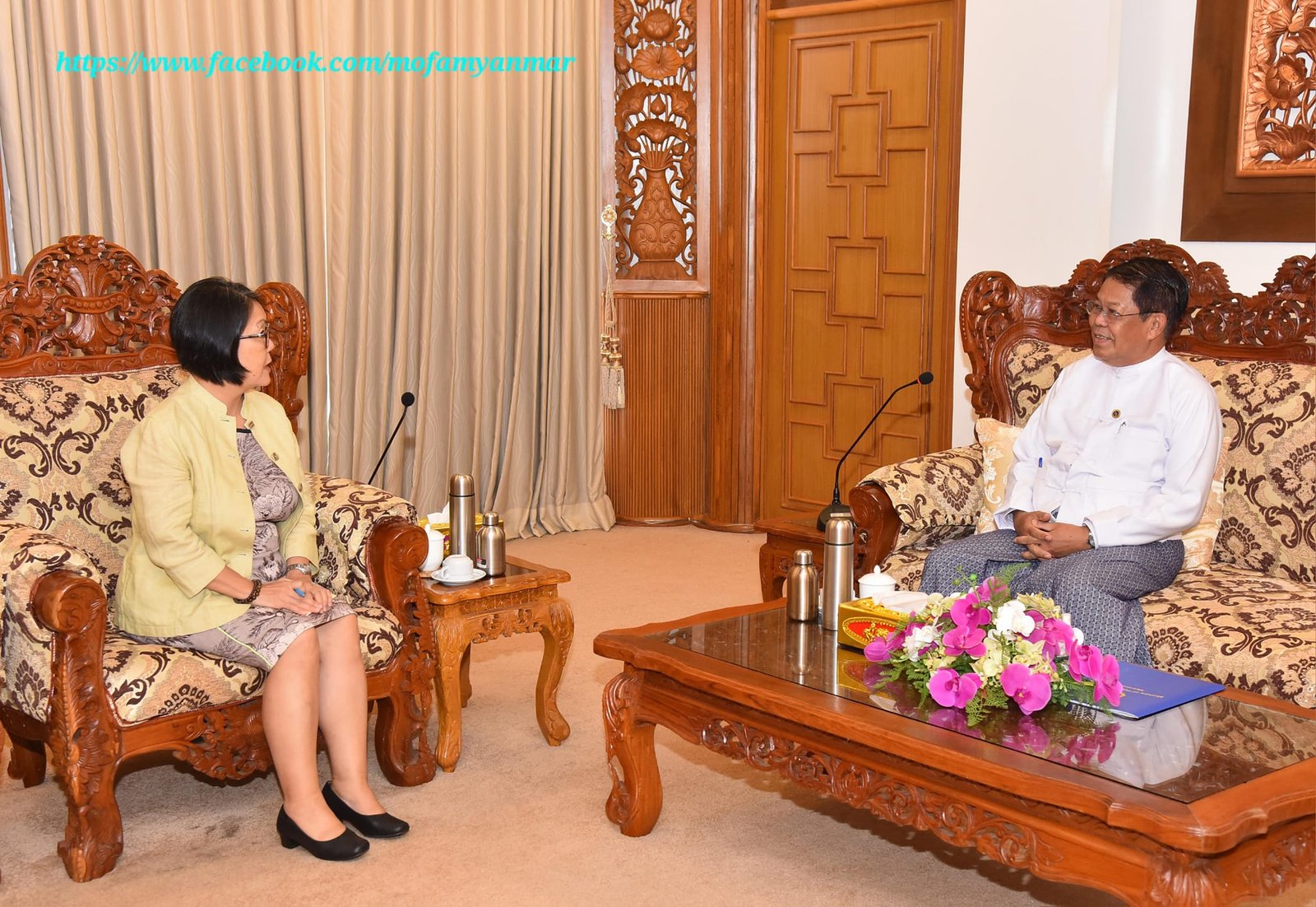 U Than Swe, Deputy Prime Minister and Union Minister for Foreign Affairs receives Ms. Noriko Takagi, UNHCR Representative to Myanmar (9-8-2024)