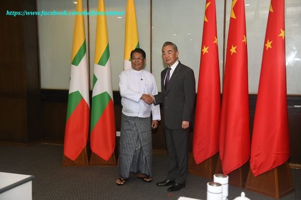U Than Swe, Deputy Prime Minister and Union Minister for Foreign Affairs of the Republic of the Union of Myanmar held Myanmar-China bilateral consultations with Mr. Wang Yi, Member of the Political Bureau of the Chinese Communist Party Central Committee and Minister for Foreign Affairs of the People’s Republic of China (14-8-2024)